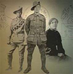 collage showing two servicemen in uniform and a female nurse