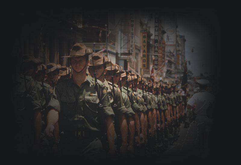 Photograph of Australian troops enlisted for the Vietnam war marching..