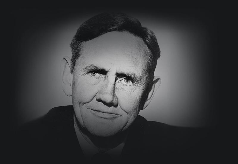 This is a black-and-white portrait of Prime Minister John Gorton.