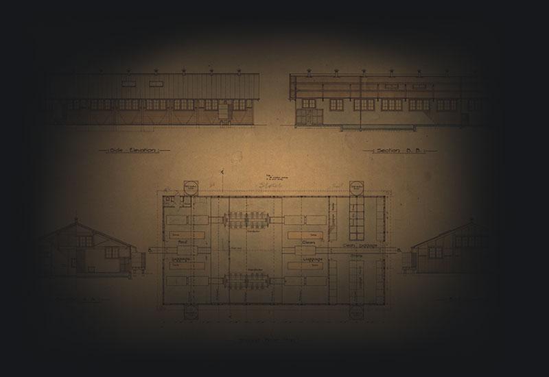 Building plan and elevation drawing.