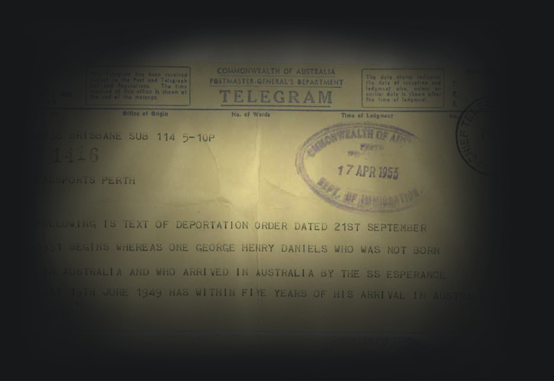 Telegram about the deportation of George Henry Daniels. 