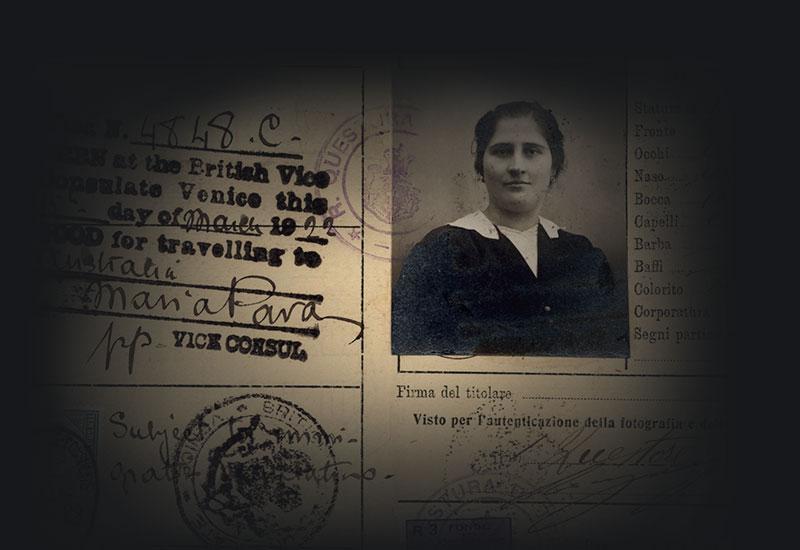 Passport of Luigia de Lazzari with her photograph and visa 'good for travelling to Australia'. 