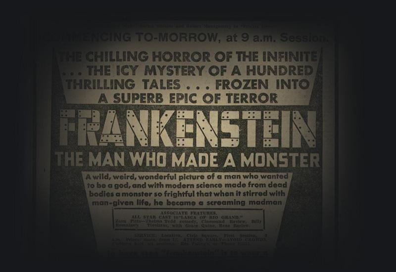Newspaper advertisement for the movie 'Frankenstein.'