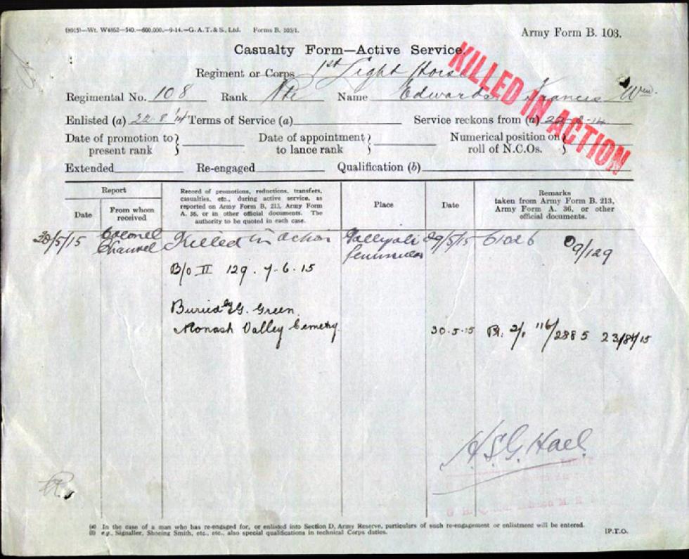 An example of a service and casualty form.