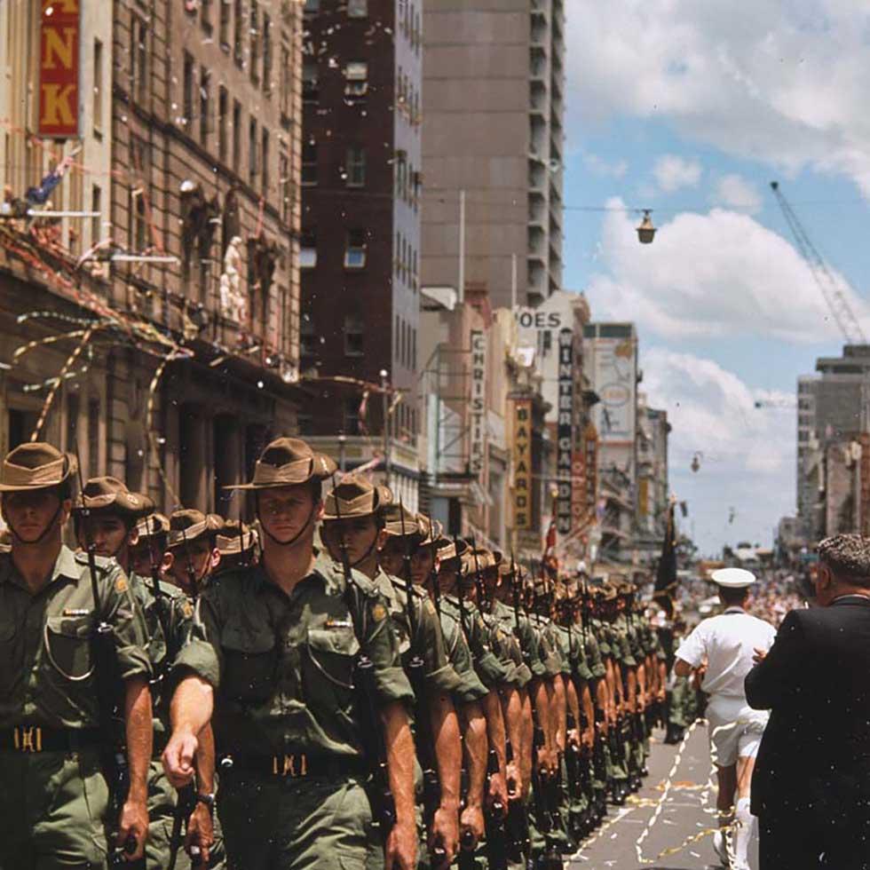 Australian troops returned from Vietnam in 'Welcome Home' parade, Brisbane.