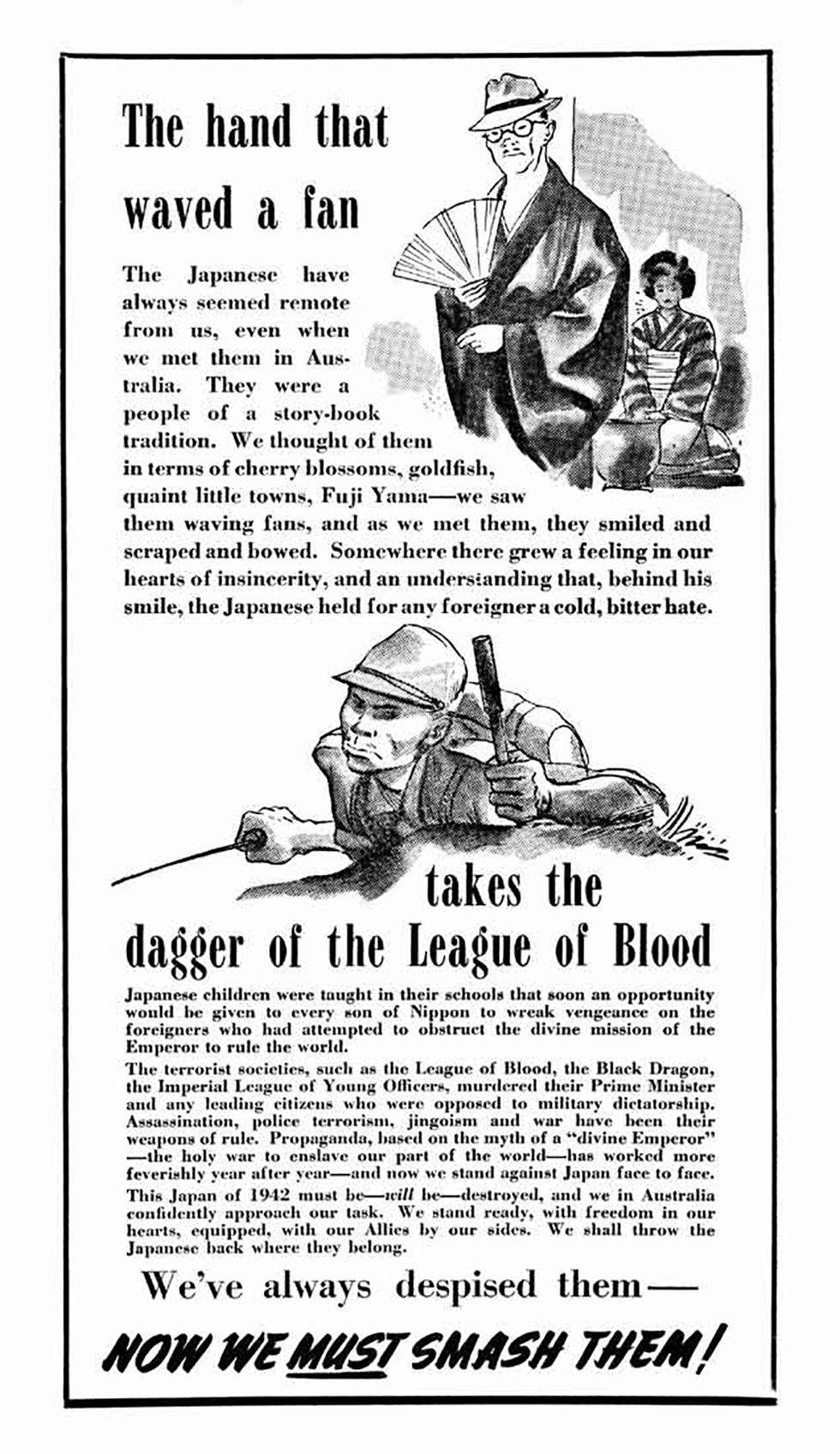 A black-and-white Australian World War II propaganda poster.