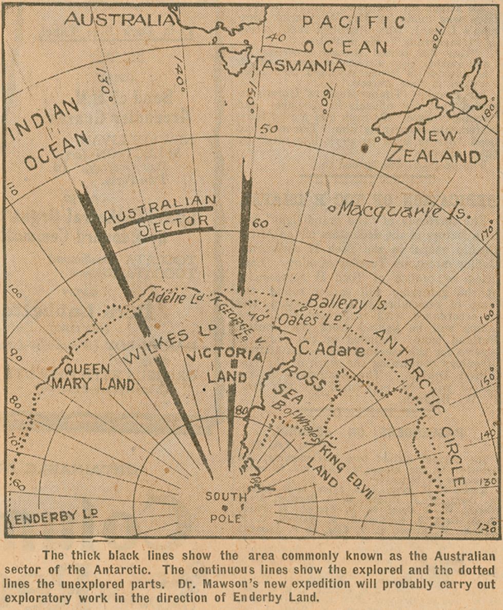 Map showing 'Australian sector' of Antarctica.