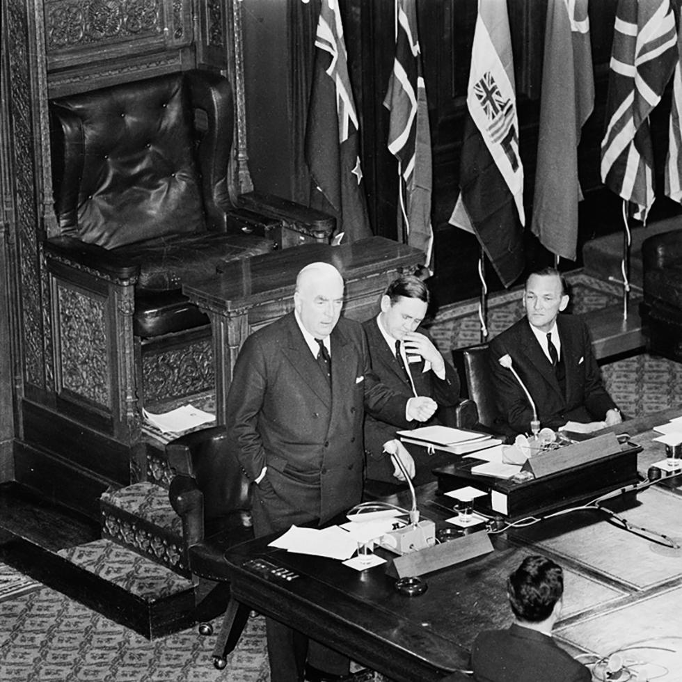 Prime Minister Menzies and Minister for Navy John Gorton at the Antarctic Treaty Consultative Meeting.