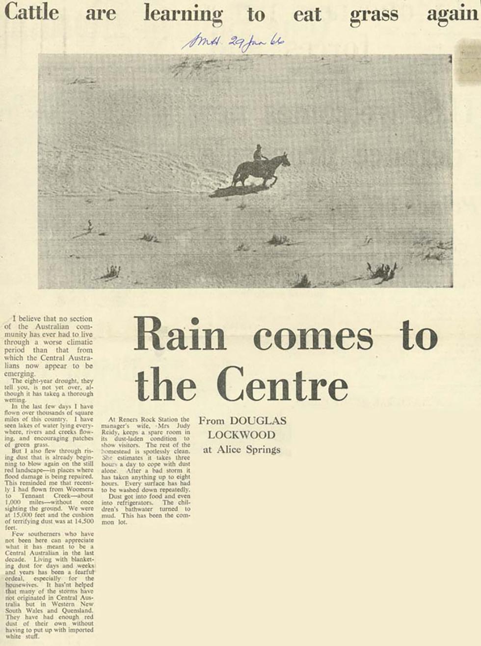 Extract from a newspaper article on rain in Central Australia. 