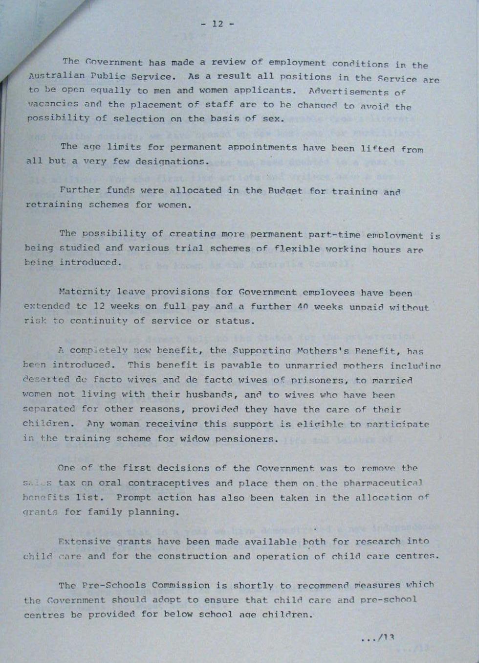 This is an electronic document with the Australian coat of arms at the top of the first page. The framed heading ‘Prime Minister’ sits below the coat of arms. The words ‘The First Year’ are underlined, followed by the words ‘Statement by the Prime Minister the Hon. E.G. Whitlam, Q.C., M.P., on the achievements of the Labor Government’s first year of office’.