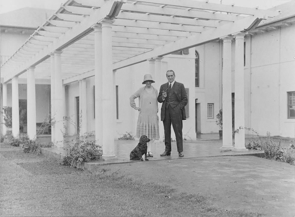SM Bruce and Ethel Bruce at the rear pergola of the brand-new Lodge in February 1928.