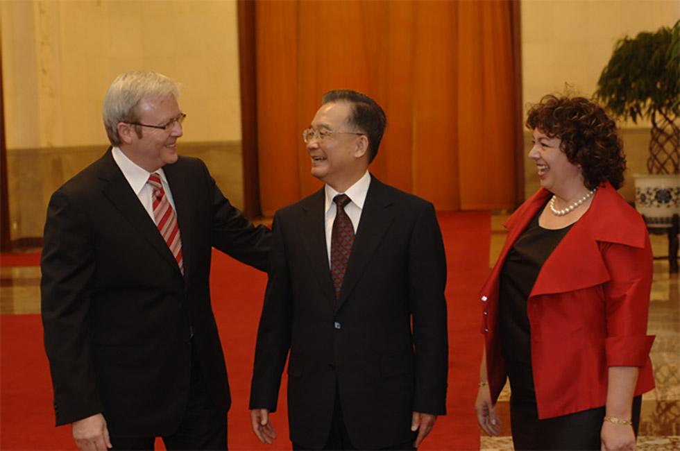 Kevin Rudd and Thérèse Rein with Chinese Premier Wen Jiabao, 2008.
