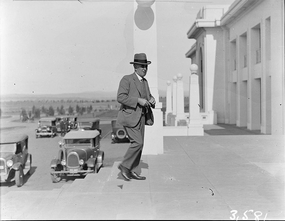Deputy Prime Minister Dr Earle Page on the steps of the new Parliament House in Canberra in 1927. 