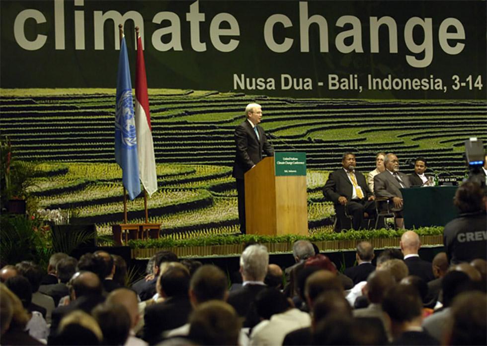 Kevin Rudd speaking at the United Nations Framework Convention on Climate Change. 