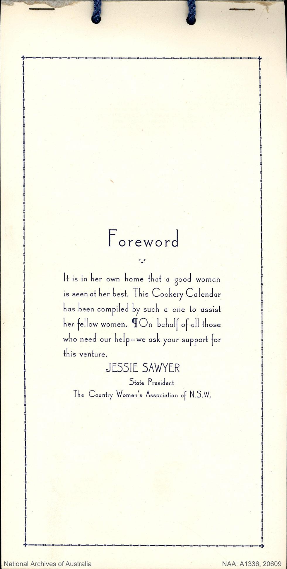 Forward: It is in her home that a good woman is seen at her best. Jessie Sawyer State President CWA NSW.