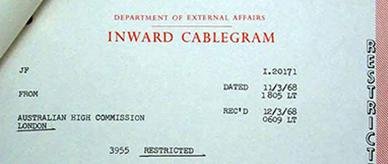 Cablegram to the Department of Immigration relating to racial discrimination and immigration.