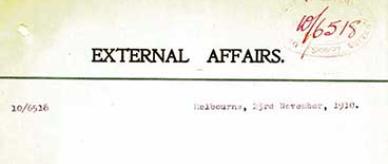 Letterhead on paper: External Affairs.