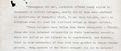 Asian refugees admitted via Certificate of Exemption – excerpt from Arthur Calwell's speech.