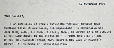Letter from the Speaker of the House on the Dismissal, 1975.