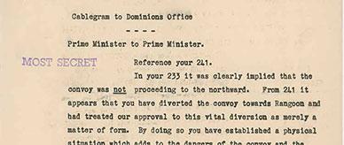 Diversion of Australian troops in Burma - draft cablegram from Prime Minister John Curtin to Winston Churchill.