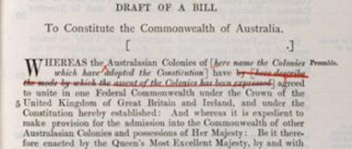 Edmund Barton's annotated copy of the 1891 draft of the Constitution.