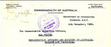 Establishment of index of non-Europeans  in Australia – information for Commonwealth migration officers.