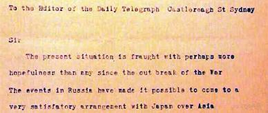 Letter to the editor, Daily Telegraph, opposing the migration of Japanese citizens to Australia.