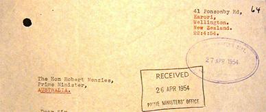 Letter to Prime Minister Robert Menzies