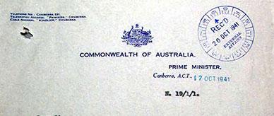 Letter written on behalf of Prime Minister regarding the acceptance of refugees during World War II.