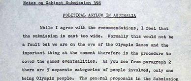 Notes from a Cabinet submission on political asylum in Australia.