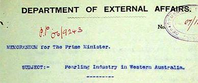 Memorandum for the Prime Minister of Australia regarding the pearling industry.