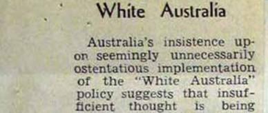 This is a newspaper article about the White Australia Policy.