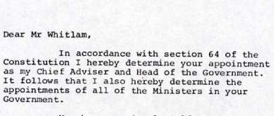 Letter to Gough Whitlam from Sir John Kerr dismissing him as Prime Minister, 1975.