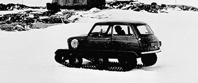 A mini car on tracks at Wilkes Base - Antarctic 1965.