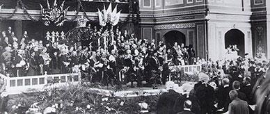 The Duke of York (later King George V) opening the first Commonwealth Parliament of Australia in the Exhibition Building.