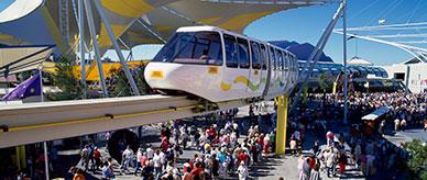 Monorail above a crowd of people at Expo 88