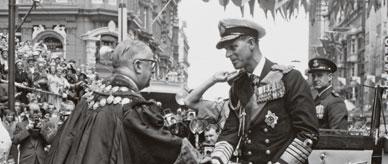 Prince Philip is greeted by the Lord Mayor of Melbourne, 1956. 