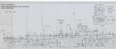 HMAS Parramatta – detailed design drawing showing the below decks compartments and areas. 