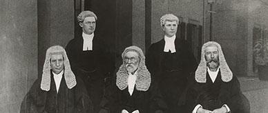 The five Justices of the first High Court of Australia in official dress.