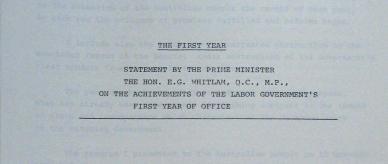 Document titled ‘The First Year’, outlining the Whitlam Government's achievements in human and women's rights.