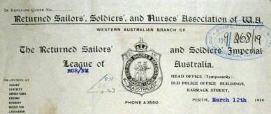 Letter from the the Returned Sailors, Soldiers and Nurses Association Western Australia about the White Australia Policy.