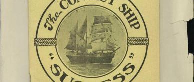 Photo of a tall ship, surrounded by the text: 'The convict ship "Success"'