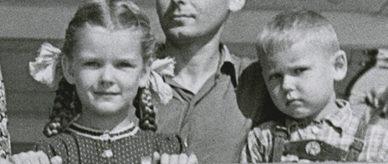 Maira Kalnins, with pigtails, and her brother Inaro.