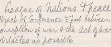 A page from a notebook used by Deputy Prime Minister Joseph Cook during the Paris Peace Conference.