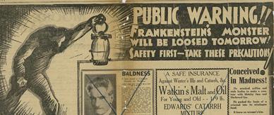 Newspaper advertisement for 'Frankenstein.'