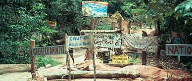 Protest signs erected near a walking trail at Daintree forest.