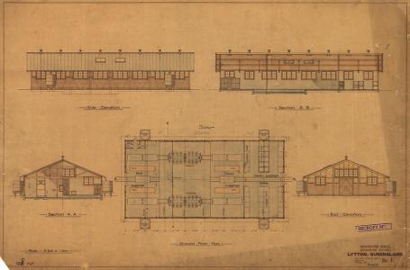 Building plan and elevation drawing.