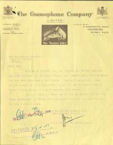 Letter of reference for Sydney Edward Auckland from the Gramophone Company in Sydney, 28 April 1941.