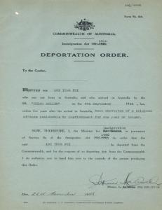 Deportation order for Lui Yung Fui. NAA: D1976/1, SB1944/875