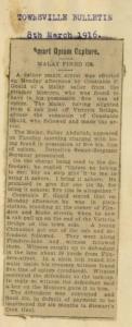 Newspaper article from Townsville Bulletin, reporting on the seizure of Opium, NAA: J2773, 770/1916